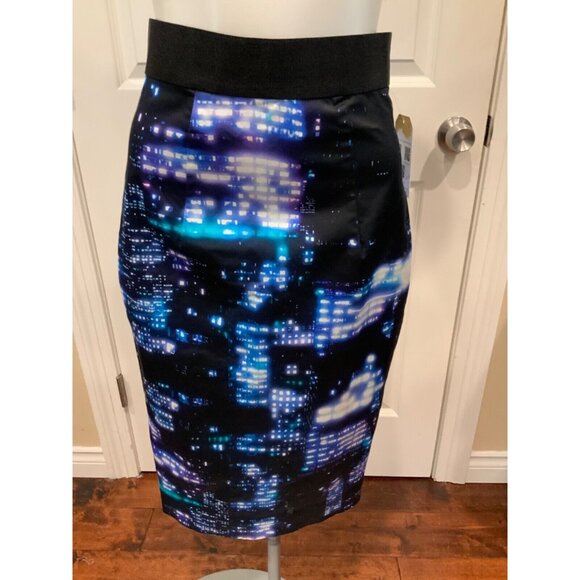 Milly Black, Blue & Purple City Lights Long Midi Skirt, Size 0 - Picture 2 of 7